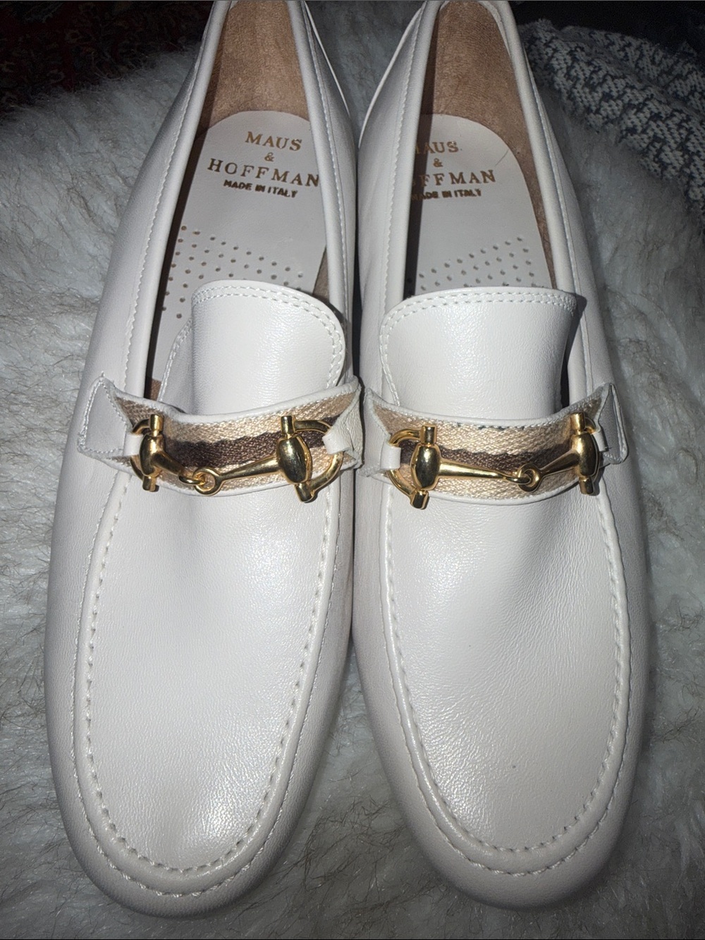 Men's Leather Slip-On Loafers with Gold Bit — Light Beige